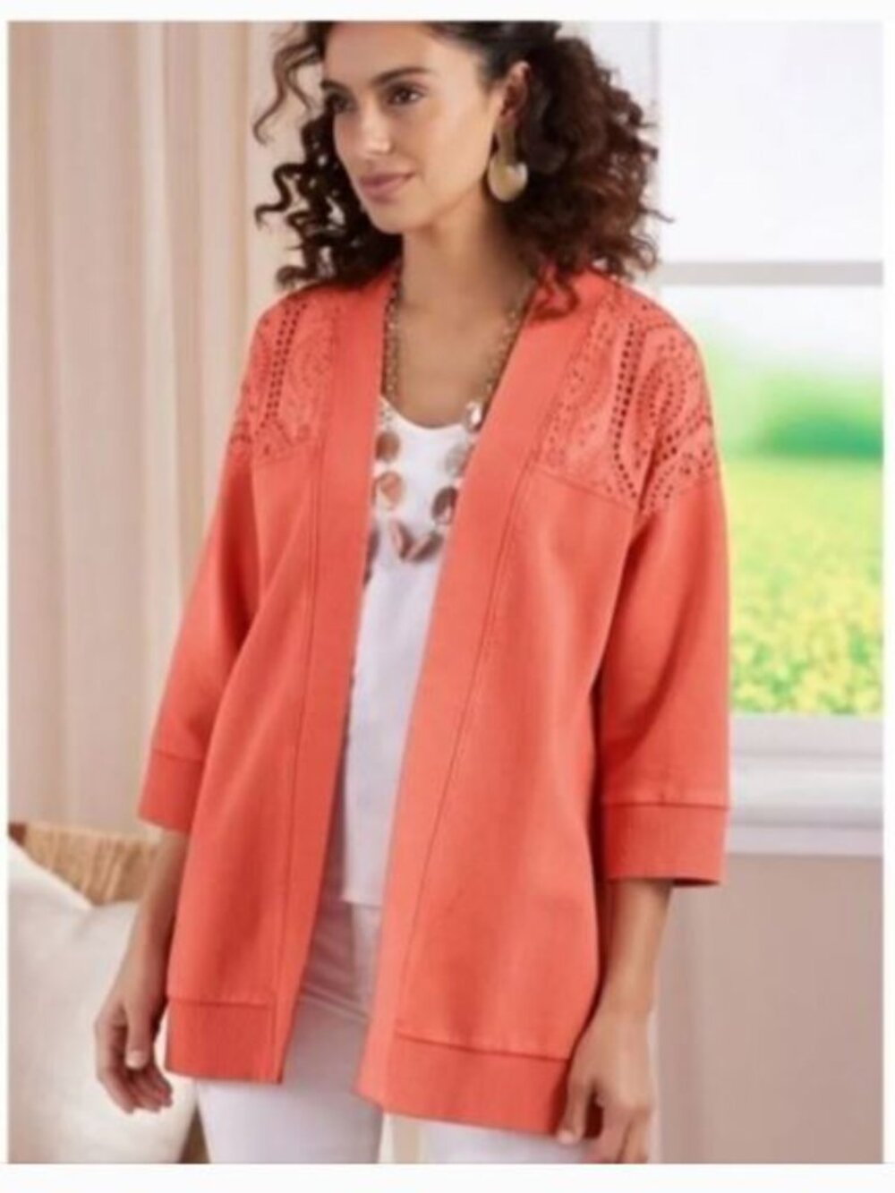 Soft Surroundings Ellie Eyelet Topper Cardigan Sweater | L